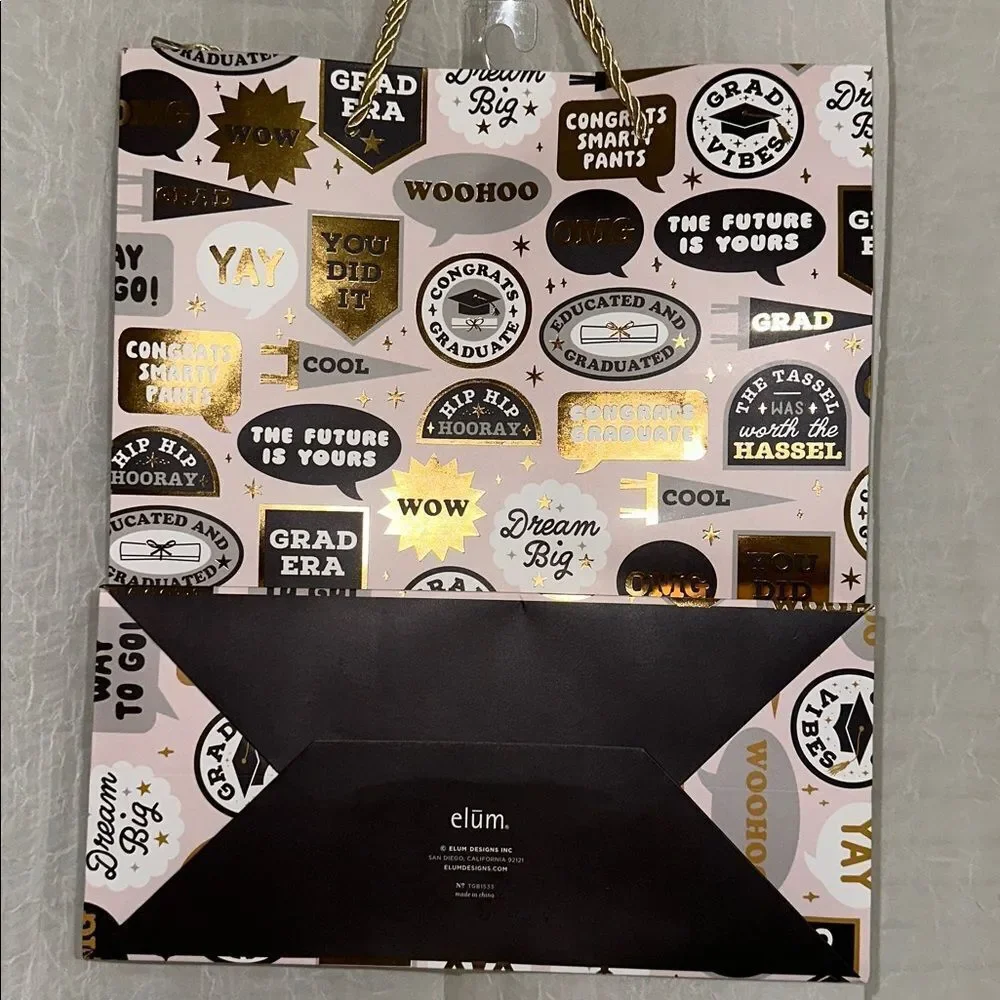 elum PASTEL PINK BLACK GOLD CONGRATS GRADUATE GRAD VIBES YOU DID IT GIFT BAG